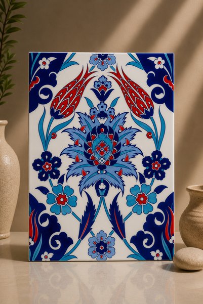 Armada Çini 20x25 Cm Ac 1004 Kırmızı Laleli Kütahya Çini Seramik Karo