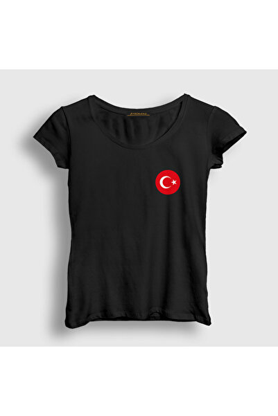 Presmono Black Turkish Flag Women's T-Shirt with Round Logo -444759tt