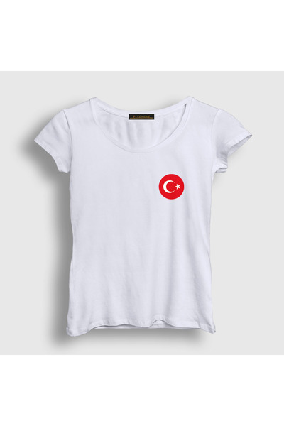 Presmono Women's White Turkish Flag Logo T-Shirt - Moon Star Design444759tt