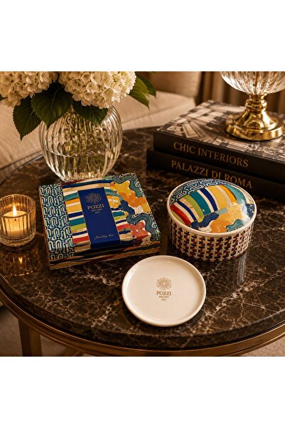 Pozzi Milano Porcelain Box with Lid 10 X 5.5 cm