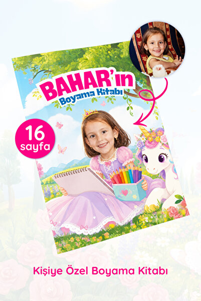 Çocuklar İçin Kişiye Özel Boyama Kitabı - Unicorn Konseptli Kapak Tasarımı - 16 Sayfa - Doğum Günü Hediyesi - Fotoğraflı Boyama Etkinliği