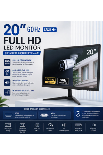 20'' 60HZ FULLHD SESLİ LED MONİTÖR