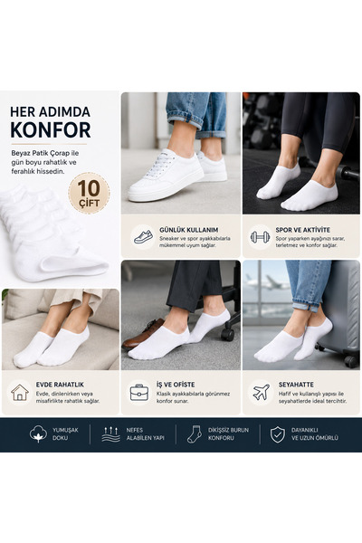 UZN SOCKS Pachet de 10 șosete premium albe scurte