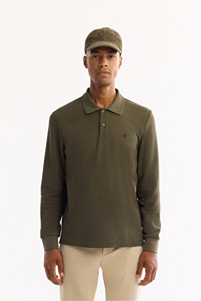 Avva Men's Khaki Non-Curling Polo Collar Easy-Iron Basic Sweatshirt B001080