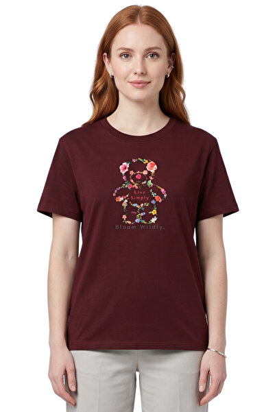 DK DAKSEL Women's Multicolored Floral Bear Printed Oversized 100% Cotton T-Sh...