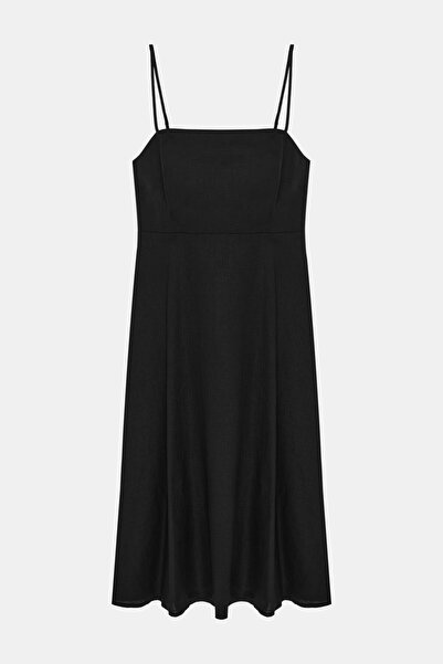 W Collection SİYAH KETEN ASKILI ELBİSE
