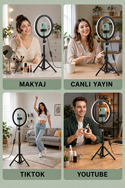 omitech LED Ring Light 210 cm Tripodlu Telefon Tutuculu USB Makyaj Canlı Yayın Video Işığı