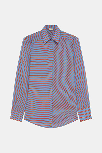 W Collection TURUNCU MAVİ ÇİZGİLİ GÖMLEK