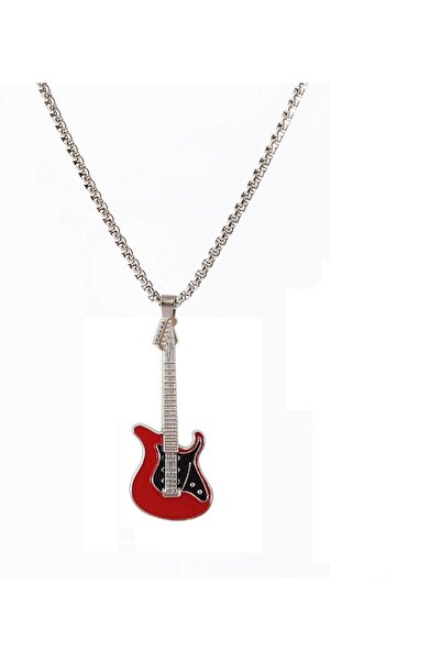 Herşey Nota Gitar Kolye Paslanmaz Çelik Kırmızı