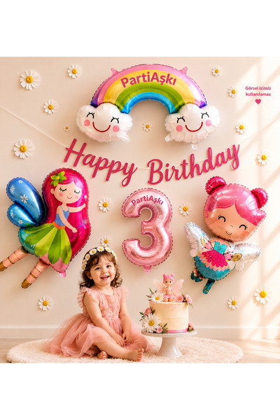 PARTİ AŞKI 3 Yaş Peri Kız & Balerin Kız Temalı Doğum Günü 6'lı Balon Seti & K...