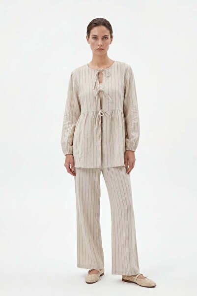 HAKKE Women's Striped Tie-Detail Blouse and Pants Set