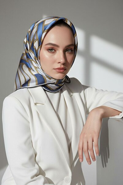 Vissona % 57 İPEK % 43 VİSKON Twill İpek Hasır Örgü Desenli İndigo - Gümüş Re...