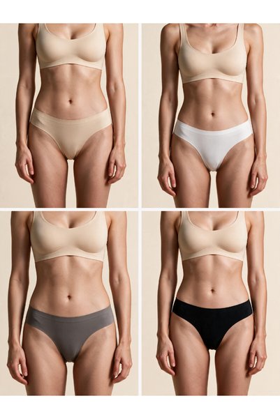 DUNIPA Set de 5 perechi de chiloți tanga de damă, fără cusături, tăiați cu laser, invizibili, din microfibră, Multicolor (Negru, Kaki, Maro, Bej, Alb-murdar)