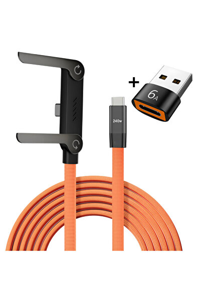 Choice1 Orange With USB 240W Super Fast Charging Data Cable 2-in-1 Folding St...