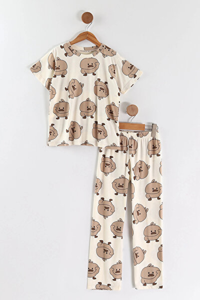 hecele kids Kız Çocuk Civciv Desenli Pijama Takımı