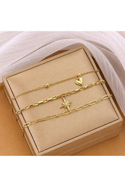 Ebravia Gold Women's Elegant 3-Piece Bracelet Set with Heart and Star Charm D...