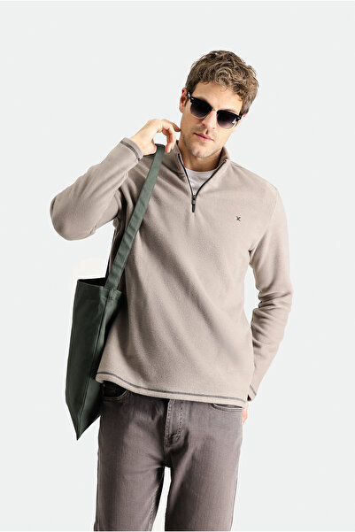Kiğılı Half Zipper Mock Neck Cold-Proof Non-Pilling Fleece Sweatshirt