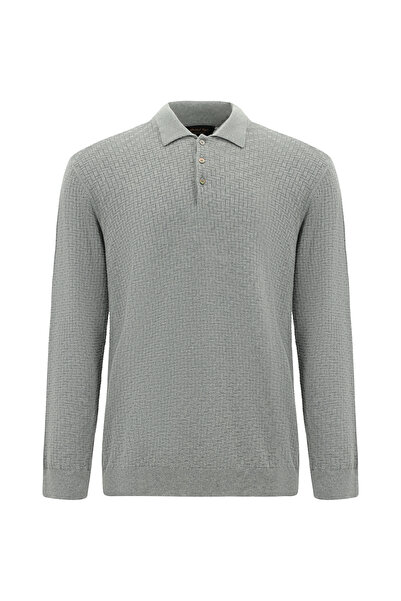 Abdullah Kiğılı Polo Collar Regular Fit Patterned Cotton Lu Wool Knitwear Swe...