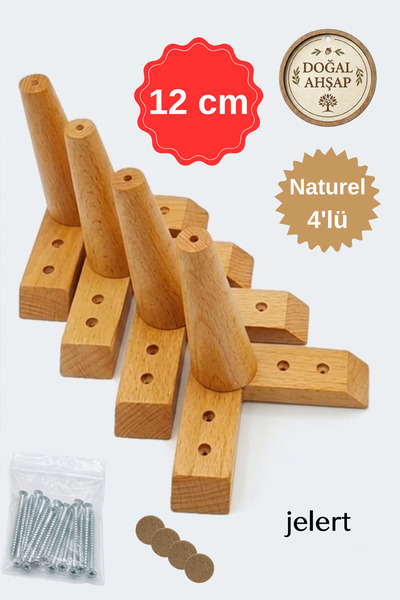 Jelert Masif Gürgen Ahşap 12 cm Naturel-4'lü, Mobilya Yükseltme Ayağı, Robot ...