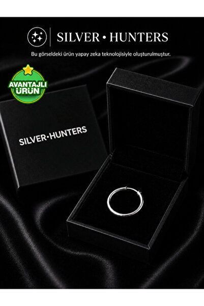 Silver Hunters Halka Gümüş Küpe 14 mm 925 Ayar Gümüş Halka Küpe 1 adet (Çift ...