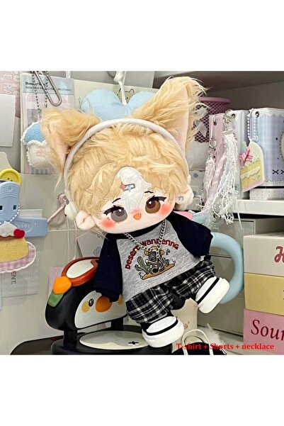 choice2 Dark Blue-3pcs 20CM Cotton Doll Clothes T-shirt Shorts Set with Neckl...