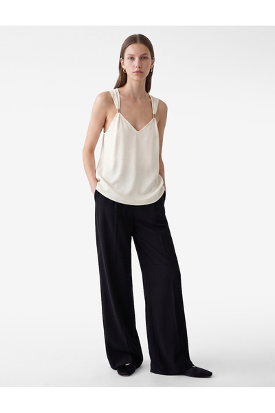 Koton V-Neck Viscose Blend Sleeveless Blouse with Metal Accessories