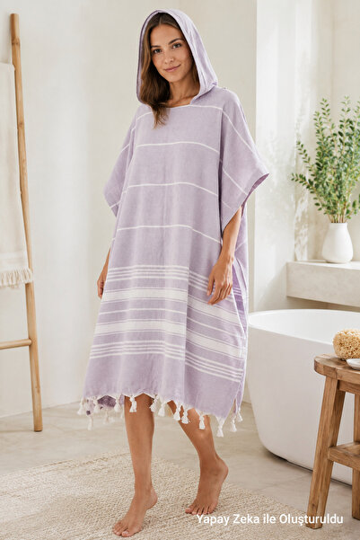 HOMENUP Women's Bathrobe Poncho Cotton Peshtamal Beach Towel