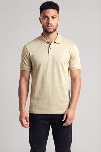 BOSS Erkek %100 Pamuklu Logolu Kısa Kollu Bej Polo Yaka T-Shirt