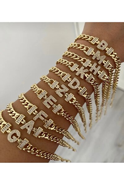 nergis collection Kişiye Özel Harf Bileklik D Harfi – Taşlı Gold Zincir İsim ...