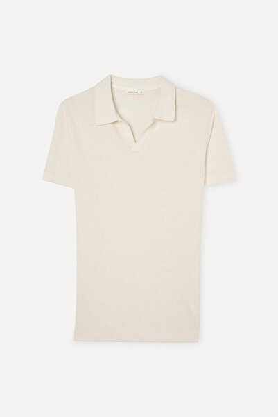 Mudo Men's Stone Color Polo Collar Short Sleeve T-Shirt