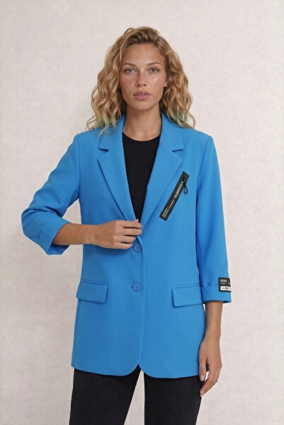 WHİTE DİAMOND Women's Two-Button Collar Detailed Blazer Jacket Blue
