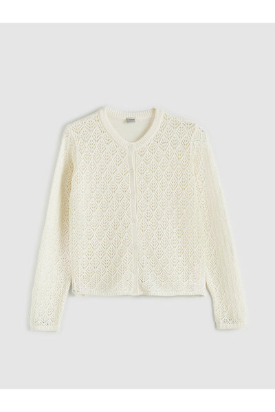 LC Waikiki Cardigan tricotat pentru fete, cu guler rotund și model perforat