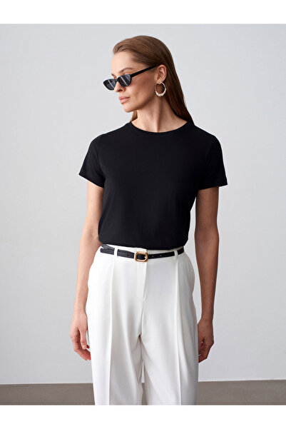 Dilvin 32852 Βασικό T-Shirt-Μαύρο