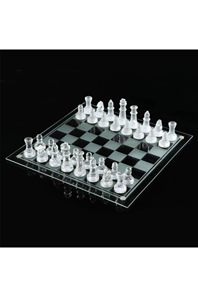 ozbience Şeffaf Cam Satranç Takımı 25x25 cm, Zarif ve Dayanıklı Oyun Seti