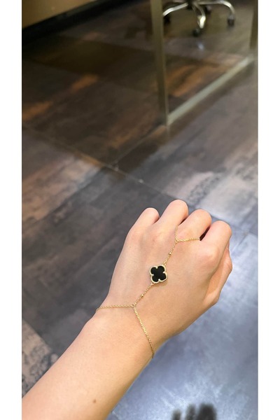yare jewelry Siyah Yonca Altın Kaplama Gümüş Şahmeran