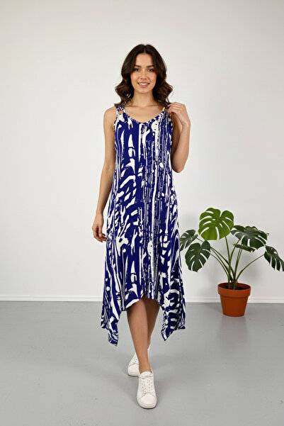 LAbute Bohemian Style Asymmetrical Cut Loose Viscose Dress with Ring Straps