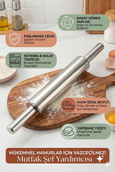 BarkoFix 44 Cm Paslanmaz Metal Çelik Merdane Ergonomik Kulplu Çelik Profesyon...