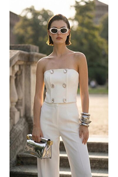 off shoulder lotus büstiyer beyaz