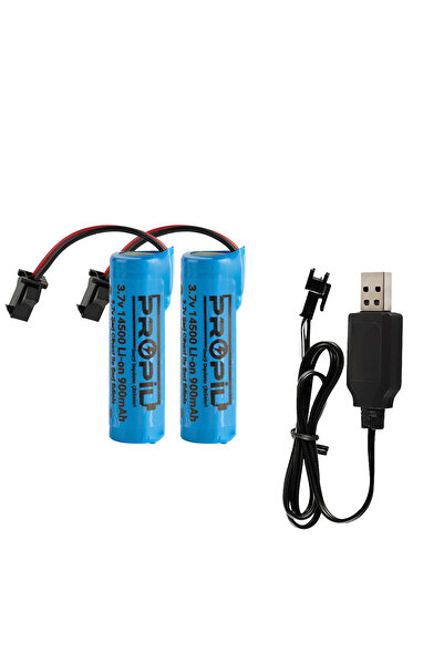 propil 2 Adet 3.7V 14500 Li-ion Oyuncak Pili + USB Şarj Cihazı SM2P Soketli Set