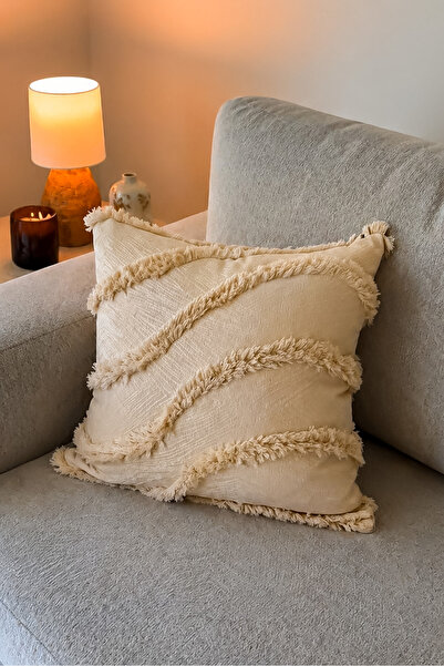 Soft Textured Cushion Cover, Modern Decorative Seat Pillowcase Chenille Cappuccino