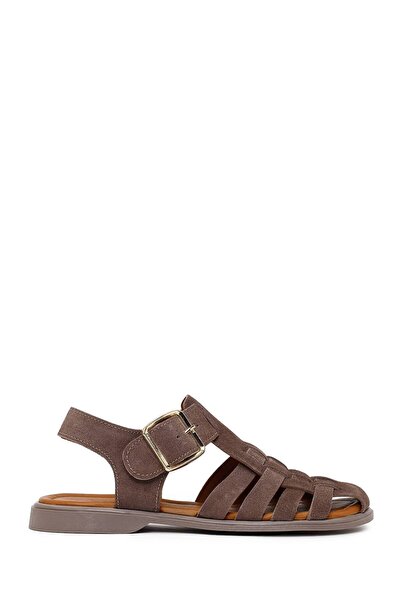 Derimod Γυναικεία δερμάτινα σανδάλια με αγκράφα από βιζόν 26SFD350910