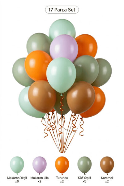 BALOMİS Flamingo Temalı Balon Seti Makaron Yeşil Küf Yeşili 17 Adet Kız Doğum...