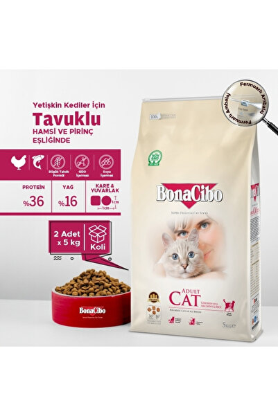 BonaCibo Adult Tavuklu (Hamsi ve Pirinç Eşliğinde) Yetişkin Kedi Maması 5 Kg ...