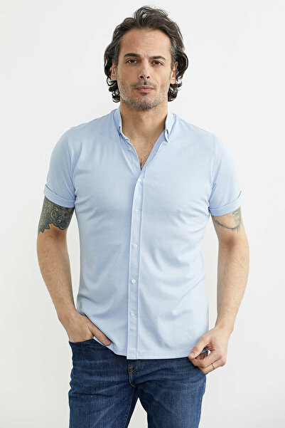 Sam Short Sleeve Button down Shirt T-Shirt - Blue