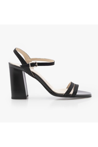 UrbanShoes Sandale elegante damă cu toc din piele naturală - 208 Negru Box
