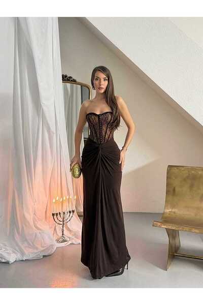 Nils Boutique Korse Detaylı Roselle Midi Gece-Abiye Elbise