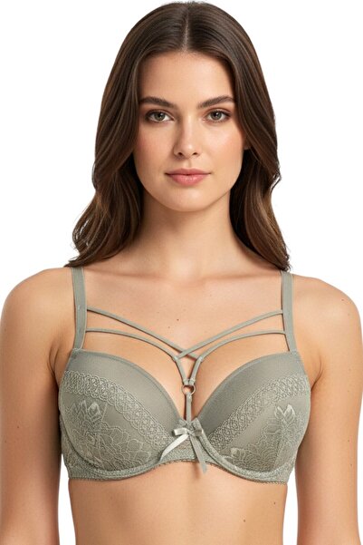 hadiora Women's Green Strappy Detailed Lace Unpadded Bra