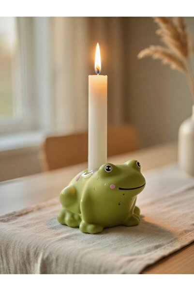 Handmade Yeşil Kurbağa Şeklinde Dekoratif Mum Tutucu - Sevimli Frog Mumluk Şa...