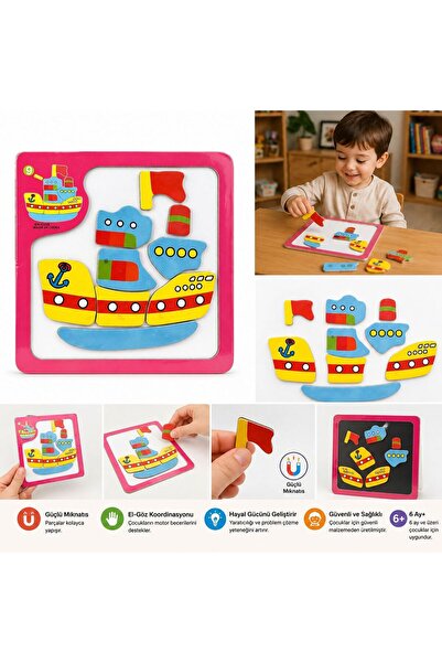 TotoroAtölye Mıknatıslı Puzzle Gemi – 9 Parça | 15x15 cm | El-Göz Koordinasyo...