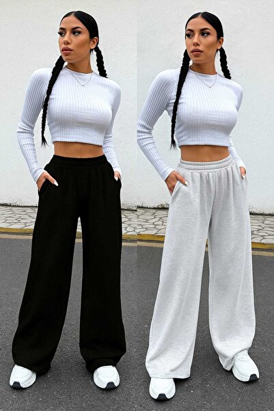 BERYY MODA Summer 2-Piece Black-Grey Baggy Sweatpants Oversized Size Loose Fi...